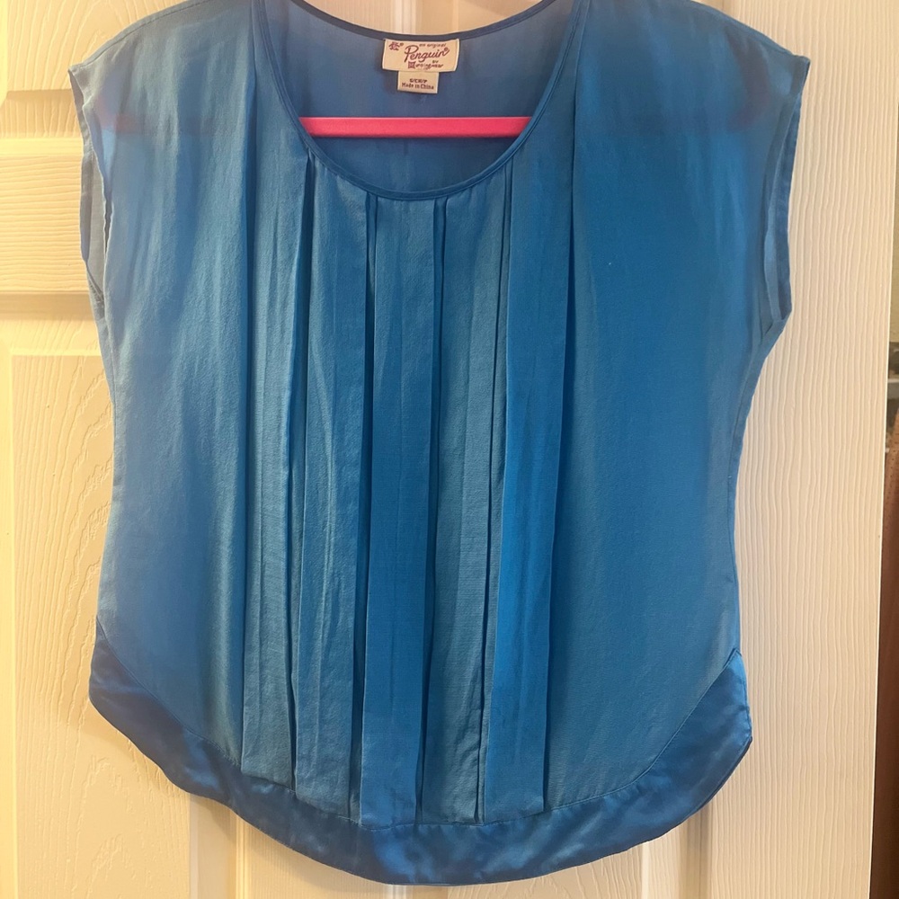 Original Penguin Blue Pleated Cap Sleeve Blouse